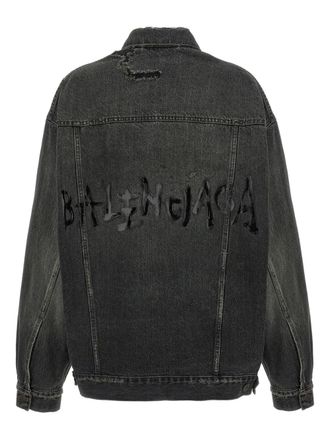 アウターその他 BALENCIAGA Denim jacket with used effect Gray Balenciaga Grey Denim Logo Jacket Balenciaga