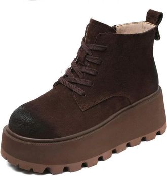 Generic NYSBH Retro Style Height Increasing Ankle Boots Handmade Cow Suede Chunky Platform Wedges Heel Winter Warm Boots