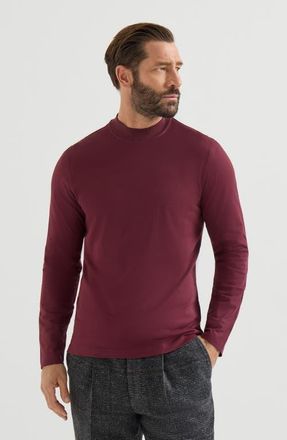 Brunello Cucinelli Cotton jersey long sleeve mock neck T-shirt in Burgundy at Nordstrom, Size Xxx-Large