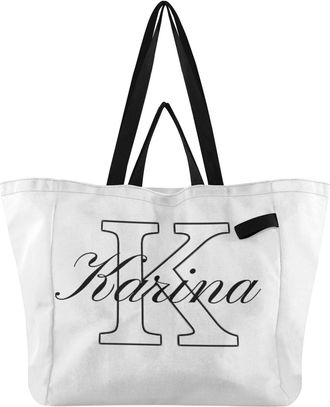 Generic Custom White pattern Reusable Canvas Tote Bag, Heavy Duty Grocery Shopping Bag with Large Capacity Double Handles Hard Bottom Work Groceries Travel