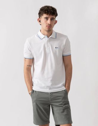 HUGO BOSS Mens BOSS Green Paddy Mens Cotton-Piqu&eacute; Polo Shirt with Contrast Logo - Open White 115 - Size: 38