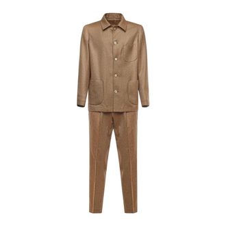 Santaniello Single Breasted Suits, male, Brown, Size: 2XL Cavalry Wool Set
