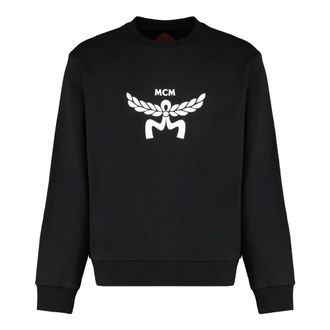 MCM Sweatshirts, male, Black, Size: M Cotton Crew-neck Sweatshirt
