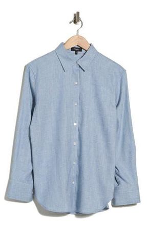 Theory Linen Blend Boyfriend Shirt in Cerulean Blue at Nordstrom Rack, Size X-Large