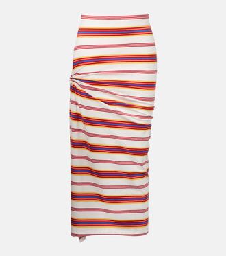 Paco Rabanne Gathered striped cotton-blend maxi skirt