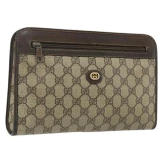 Gucci Pre-owned Clutches, female, Beige, Size: ONE SIZE Pre-owned Vintage GG Canvas Clutch