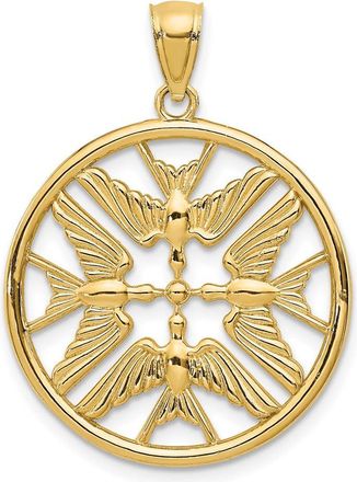 Diamond2Deal 14k Yellow Gold Polished Doves in Circle Pendant
