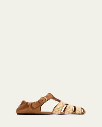 Miu Miu Raffia and Leather Fisherman Sandals