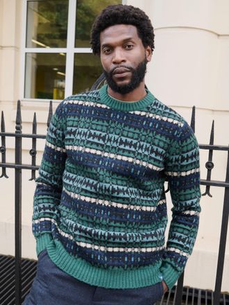 Fat Face FatFace Green Blanket Crew Knitted Jumper