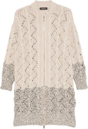 Fabiana Filippi Gebreide Cardigan met Hoge Hals en Rits - Dames - Truien - Beige - Maat: XS