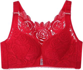 Generic Floral Comfort Rose Bra, Floral Secret Bra, U Shape Back Front Closure Bras, Front Closure Bras for Women Plus Size All-Day Comfort, 04-Red, 38/85D