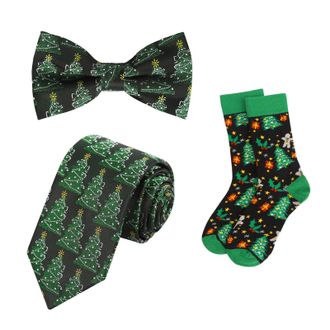 Alizeal Mens Novelty Necktie Bow Tie and Socks Set Perfect for Christmas Tie Set, 076-035