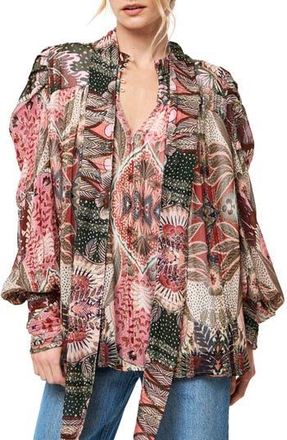 Ciebon Lynn Metallic Stripe Tie-Neck Top in Red Multi at Nordstrom Rack, Size Medium