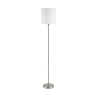 Loops Floor Lamp Light Satin Nickel Shade White Fabric Pedal Switch Bulb E27 1x60W in Metallics
