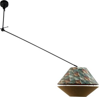 QAZQA Cl&aacute;sico/antiguo L&aacute;mpara Colgante Negra Con Doble Pantalla De Terciopelo, Dise&ntilde;o De Hojas Y Beige - Blitz Terciopelo /textil /acero Redonda Adecuado Pa