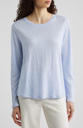 Eileen Fisher Organic Linen Long Sleeve T-Shirt in Airy Blue at Nordstrom, Size Xx-Small