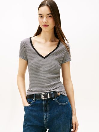 Tommy Jeans TJW SLIM ESSENTIAL RIB V SS mit gerippter Struktur