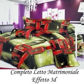 Trade Shop Trade Shop - Completo Letto 3d Lenzuola Matrimoniale Sotto Sopra Copri Cuscini Bus Londinese
