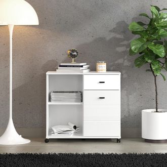 Dmora Credenza Majuli, Aparador 2 Estantes, Un Caj&oacute;n, Una Puerta, 77x35x72h Cm Blanco