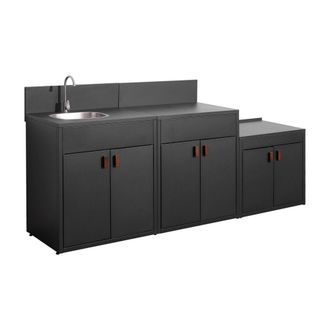 Sweeek Cocina exterior 3 m&oacute;dulos acero inoxidable, negro
