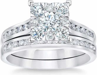 Pompeii3 1 3/4 Ct Diamond Princess Cut Framed Engagement Wedding Ring Set 10k White Gold