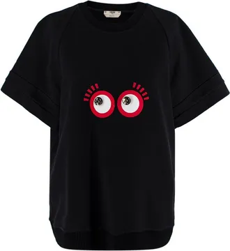 Fendi Black Embellished Eye Detail T-Shirt Size S