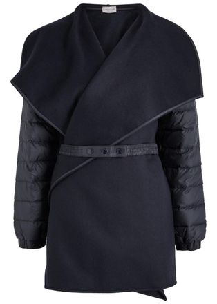 Moncler Quilted Wool Cape Coat - Blue Dark - M (UK 12 / M)
