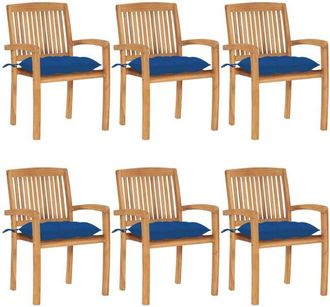 vidaXL Sillas De Jard&iacute;n Apilables 6 Uds Madera De Teca Con Cojines Vidaxl