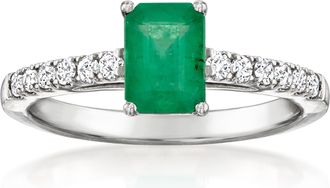 Ross-Simons Emerald Ring With. Lab-Grown Diamonds in Platinum
