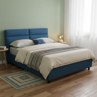Dmora Cama Matrimonial Asica, Incluye Colch&oacute;n Desenfundable, Hecha En Italia, Con Contenedor, Azul