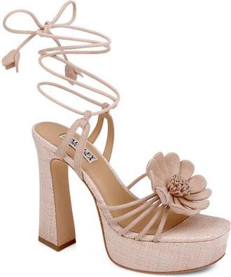 Badgley Mischka Wanette Ankle Wrap Platform Sandal in Beige Suede at Nordstrom, Size 7.5