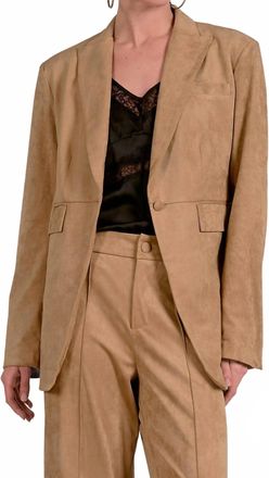 Elan Womens Microsuede Blazer In Beige