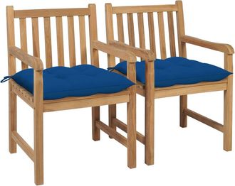 vidaXL Sillas De Jard&iacute;n Con Cojines Azules 2 Pcs Massive Teak