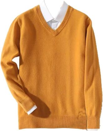 Generic Men 100 Percent Cashmere Sweater Men Pullover Warm Classic V-Neck Sweaters Male Long Sleeve Knitted Jumper Jersey Yellow