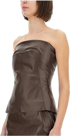 Rick Owens Strapless Leren Corsettop - Dames - Tops zonder mouwen - Bruin - S - Leer - Tops