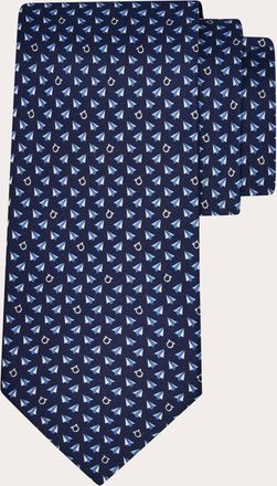 Ferragamo Men Mail print silk tie Blue