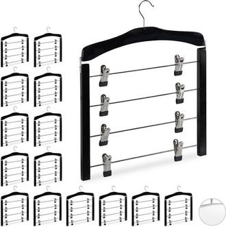 Relaxdays Pack 15 Perchas M&uacute;ltiples Con Pinzas Para Faldas O Pantalones, Madera-metal-goma, Negro