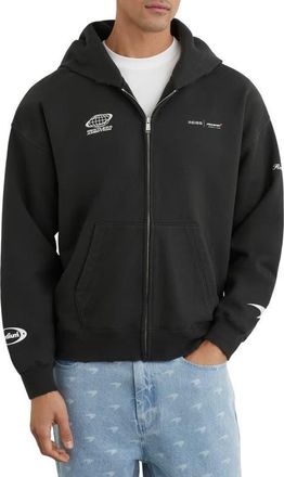 Reiss Ashlam Full Zip Graphic Hoodie in Washed Black at Nordstrom, Size Xx-Large