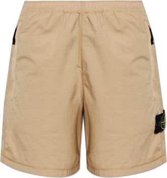 Stone Island Logo Patch Shorts - Heren - Korte Broeken - Beige - W30 - Katoen - Korte Broeken
