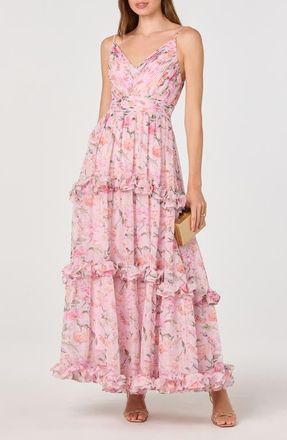 ASTR the Label Ayanna Floral Ruffle Trim Maxi Dress in Pink Floral at Nordstrom, Size X-Small