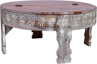 Wanderlust Deco Wanderlust Deco - Mesa de centro redonda de madera tallada artesanal 80x80x41