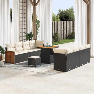 vidaXL Conjunto De Sof&aacute; De Jard&iacute;n 11 Pcs Negro, Crema 80 X 80 X 71 Cm Vidaxl