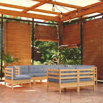 vidaXL Juego De Muebles De Jard&iacute;n 9 Pzas Y Cojines Madera Maciza Pino Vidaxl