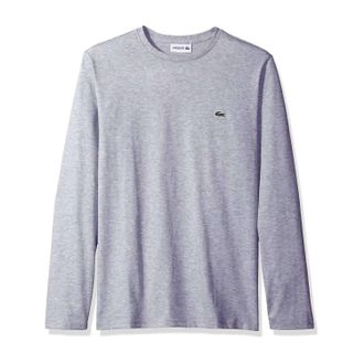 Lacoste Mens Long Sleeve Jersey Pima Crewneck T-Shirt In Silver Chine