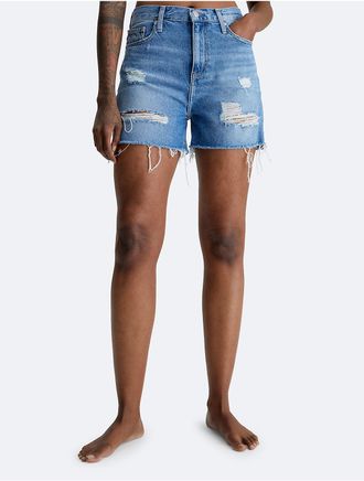 Calvin Klein Jeans Calvin Klein Womens Distressed Denim Mom Shorts - Blue - 25
