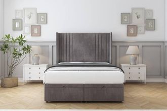 Comfort Beds Elise Naples Ottoman Bed Base-54 Wingback Headboard in Grey | Size: Super King