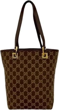 Gucci Pre-owned Tote Bags, female, Brown, Size: ONE SIZE Pre-owned GG Canvas Leather Handbag