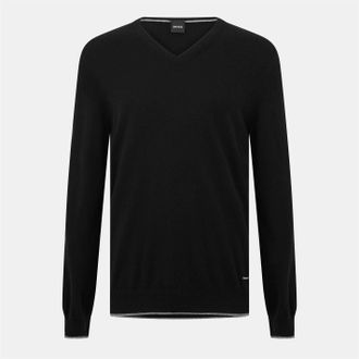 HUGO BOSS Mens Ettore V-Neck Long Sleeve Sweater in Black - Size 2XL