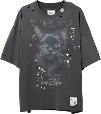 Miharayasuhiro T-shirt con effetto vissuto e stampa - Nero