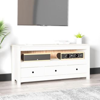 vidaXL Vidaxl - Mueble Para Tv De Madera Maciza De Pino Blanco 114x35x52 Cm